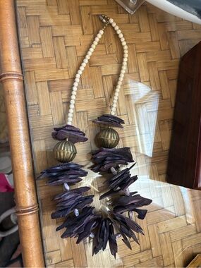 Estate Ethnic Art-to-Wear Purple Wood coconut  Funky Statement Necklace